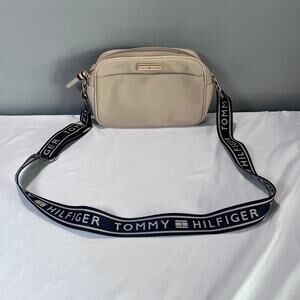 Tommy Hilfiger Beige Crossbody Bag Logo Strap Adjustable Shoulder Purse Handbag